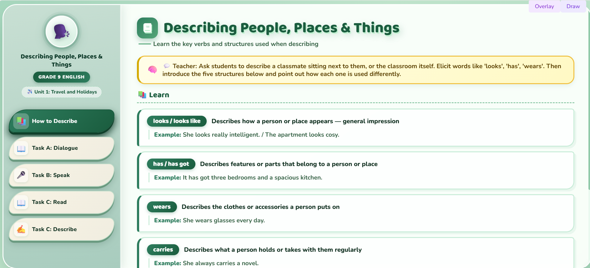 Speaking : Describing person, place, or thing