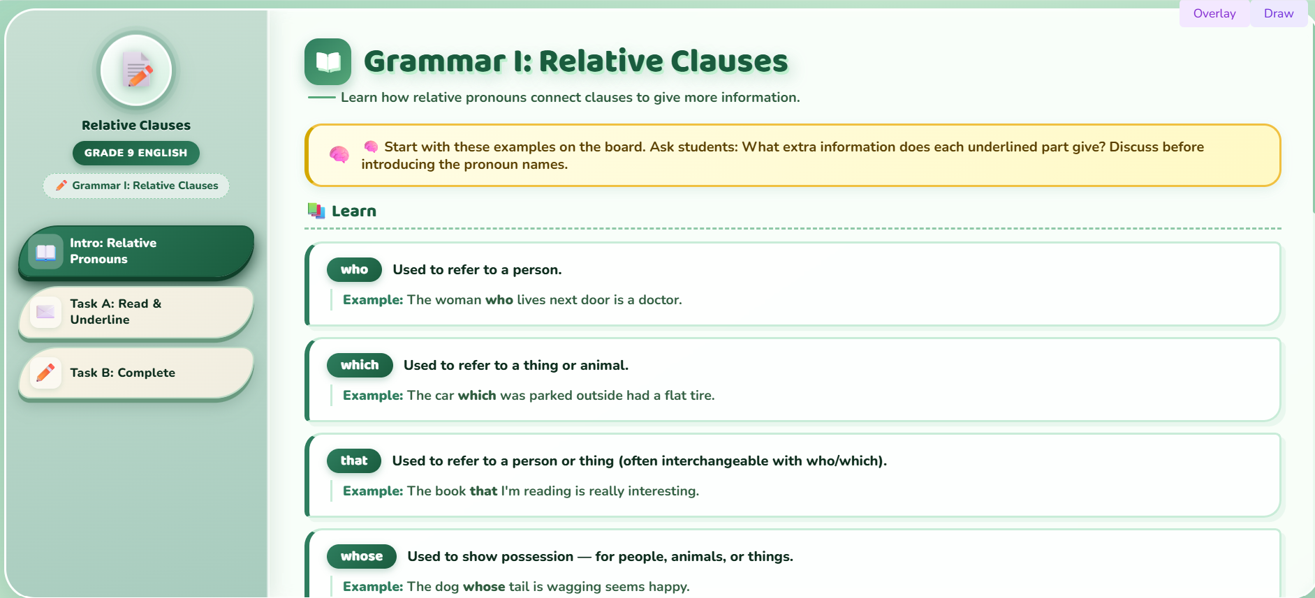 Grammar I : Relative clauses