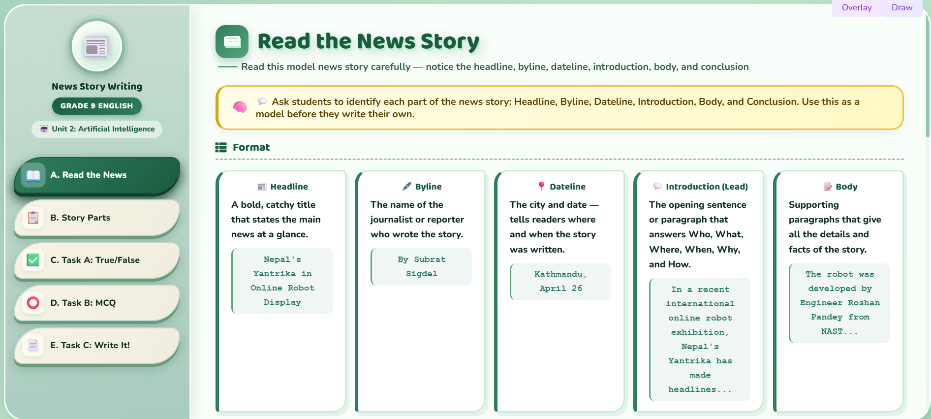 Writing I : News story
