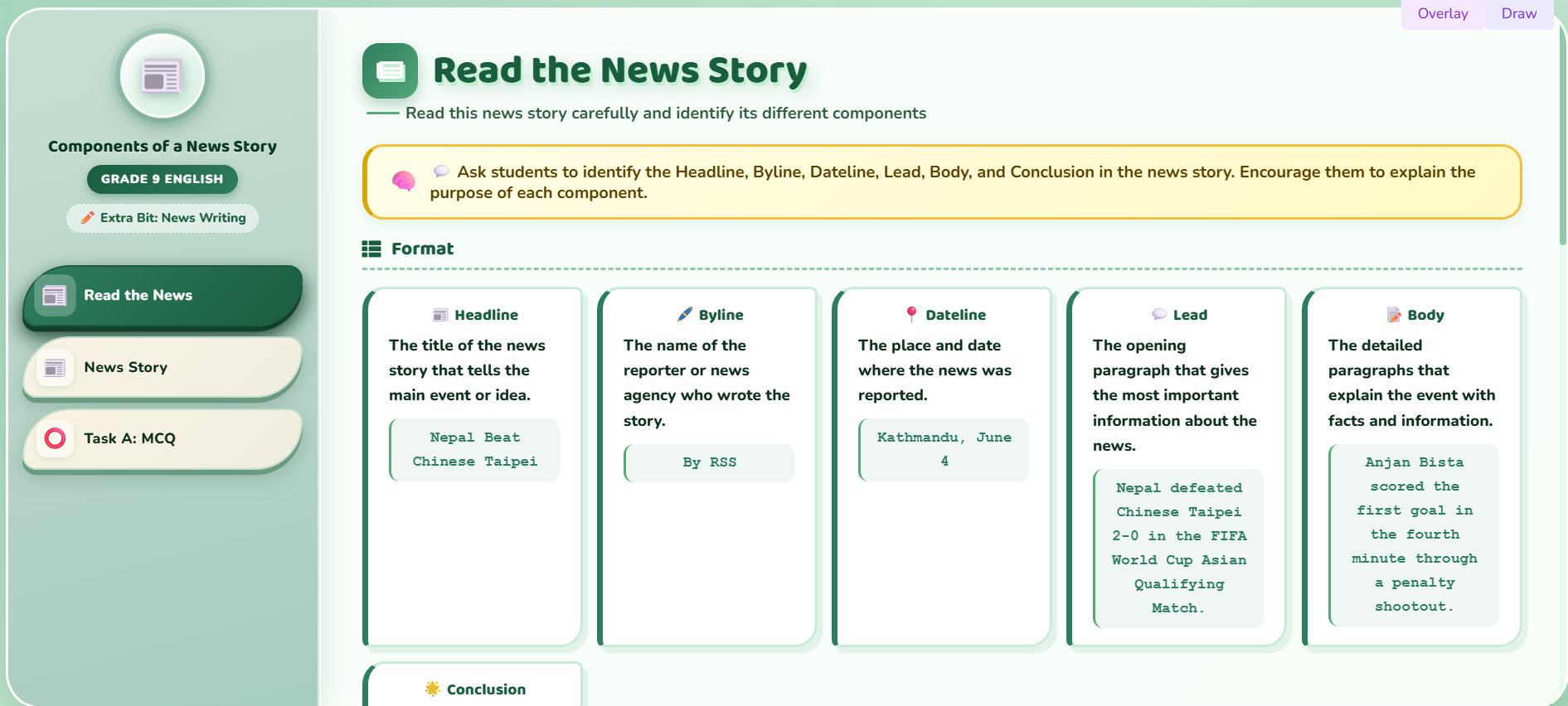 Extra bit : components of a news story