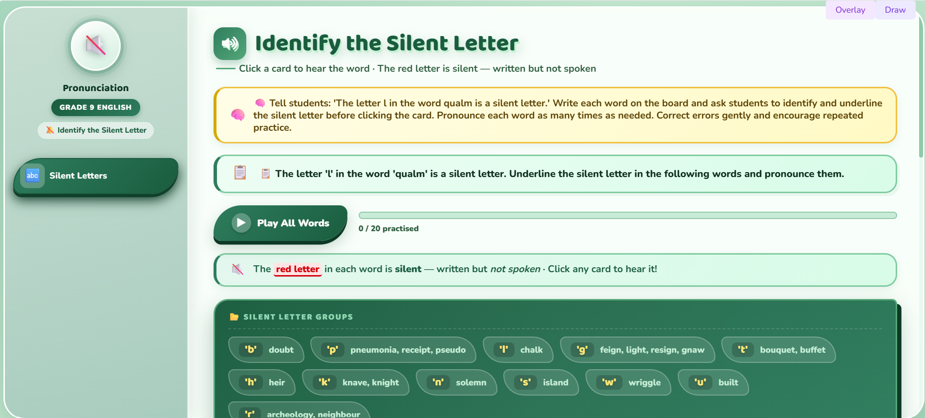 Pronunciation : Identify the silent letter