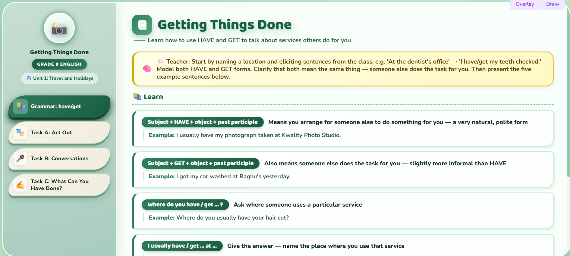 Speaking : making plans and expressing intentions