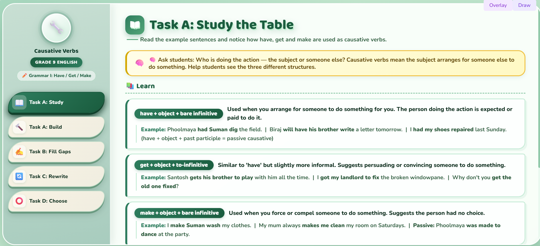 Grammar I : Causative verbs