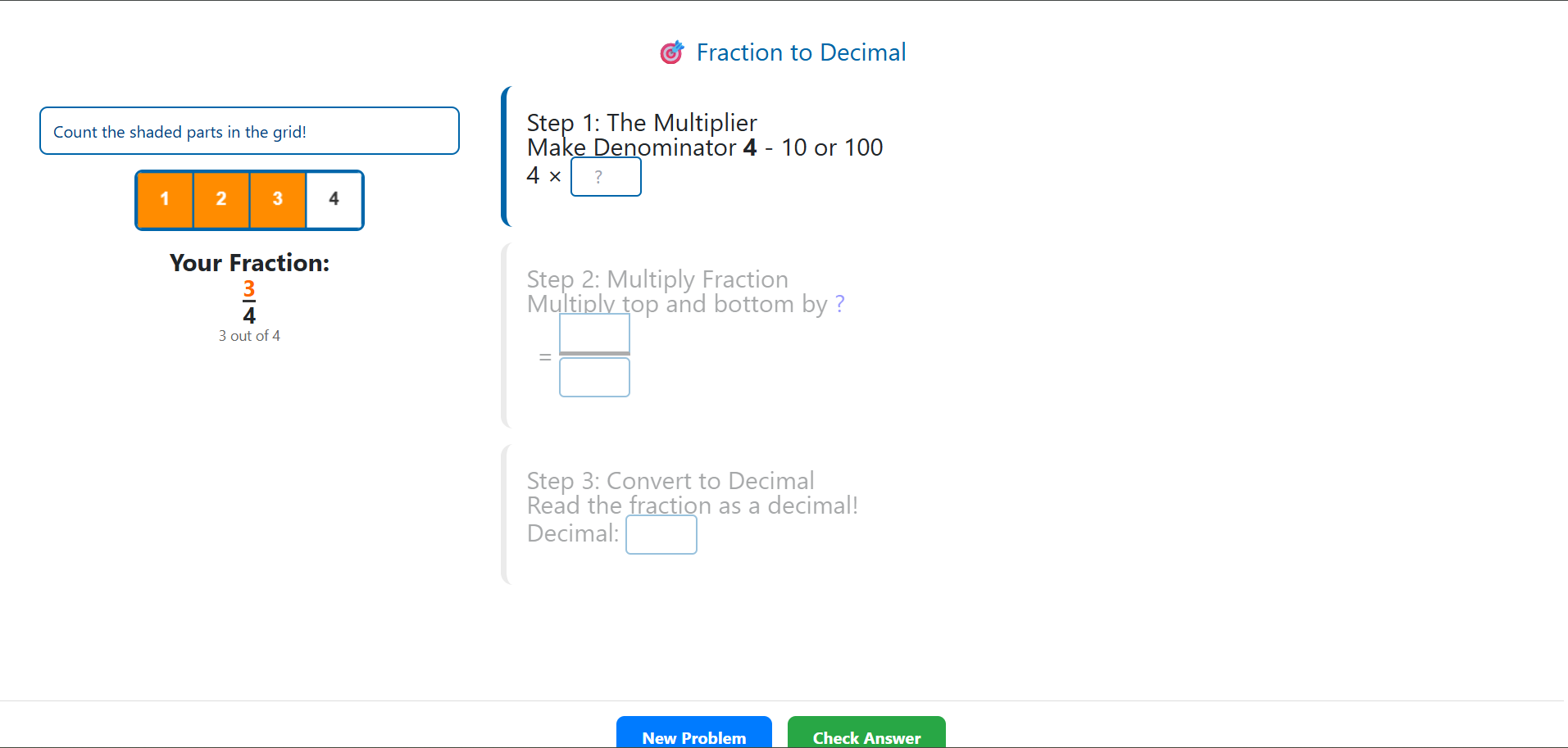 Converting fraction with denominator not equal to 10 or 100 into decimal
