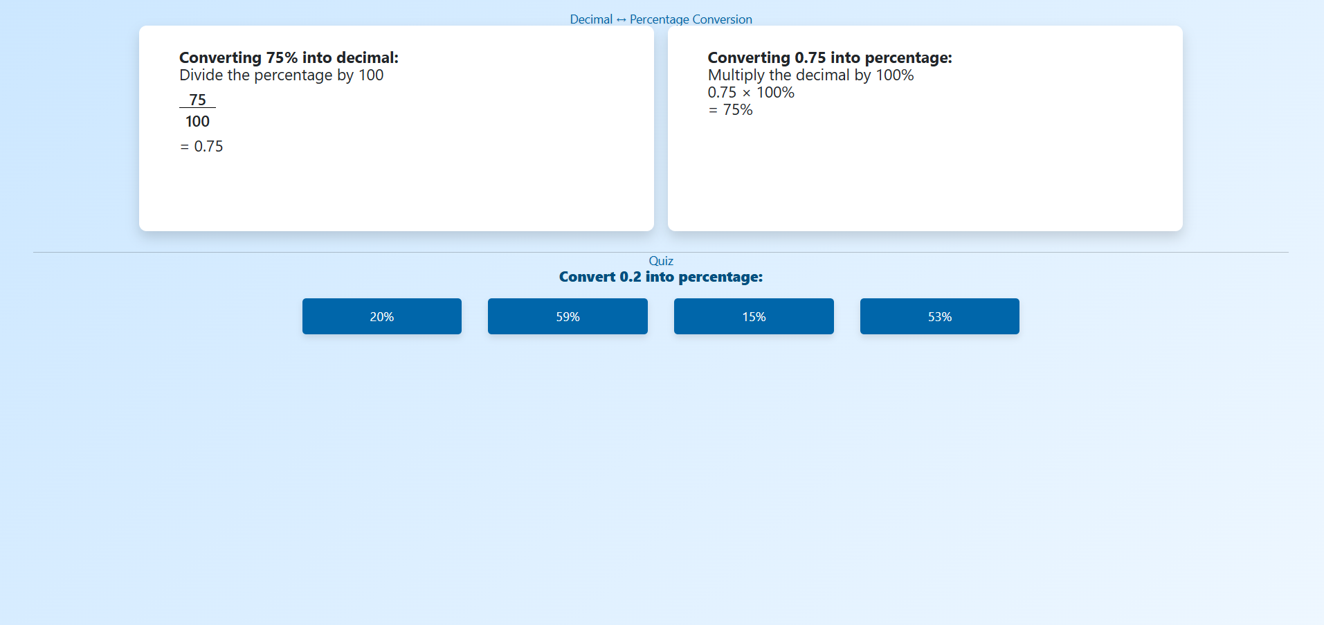 Conversion of Decimal and Percentage to each other