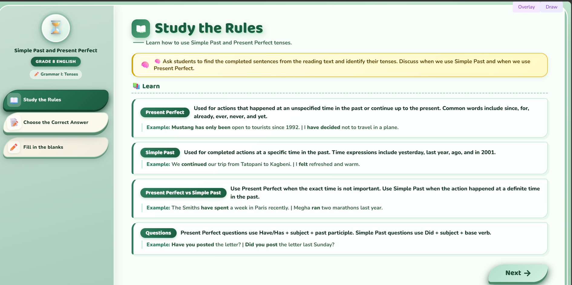 Grammar : identify the tenses