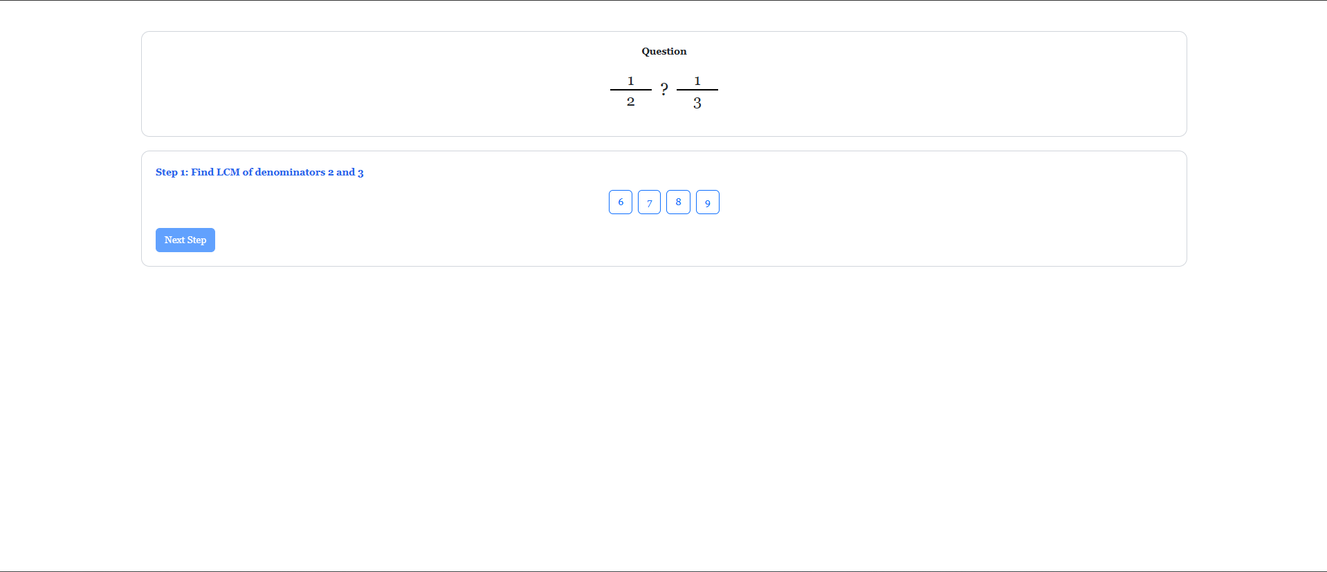 Comparison of unlike fractions