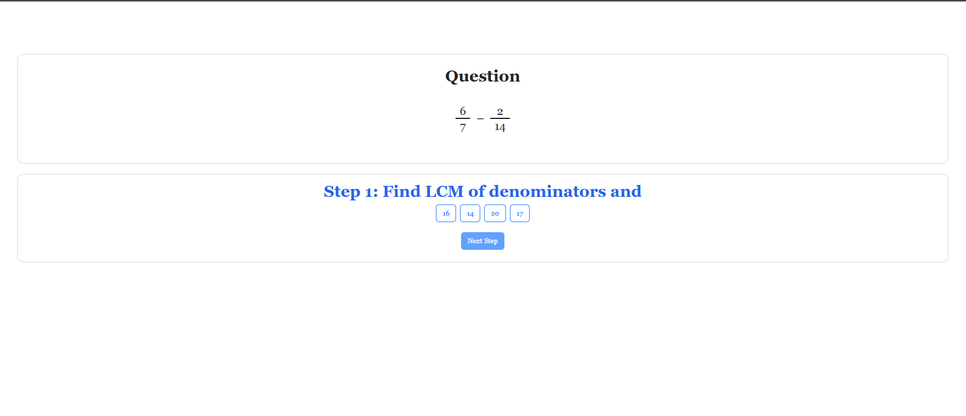 Subtract unlike fraction