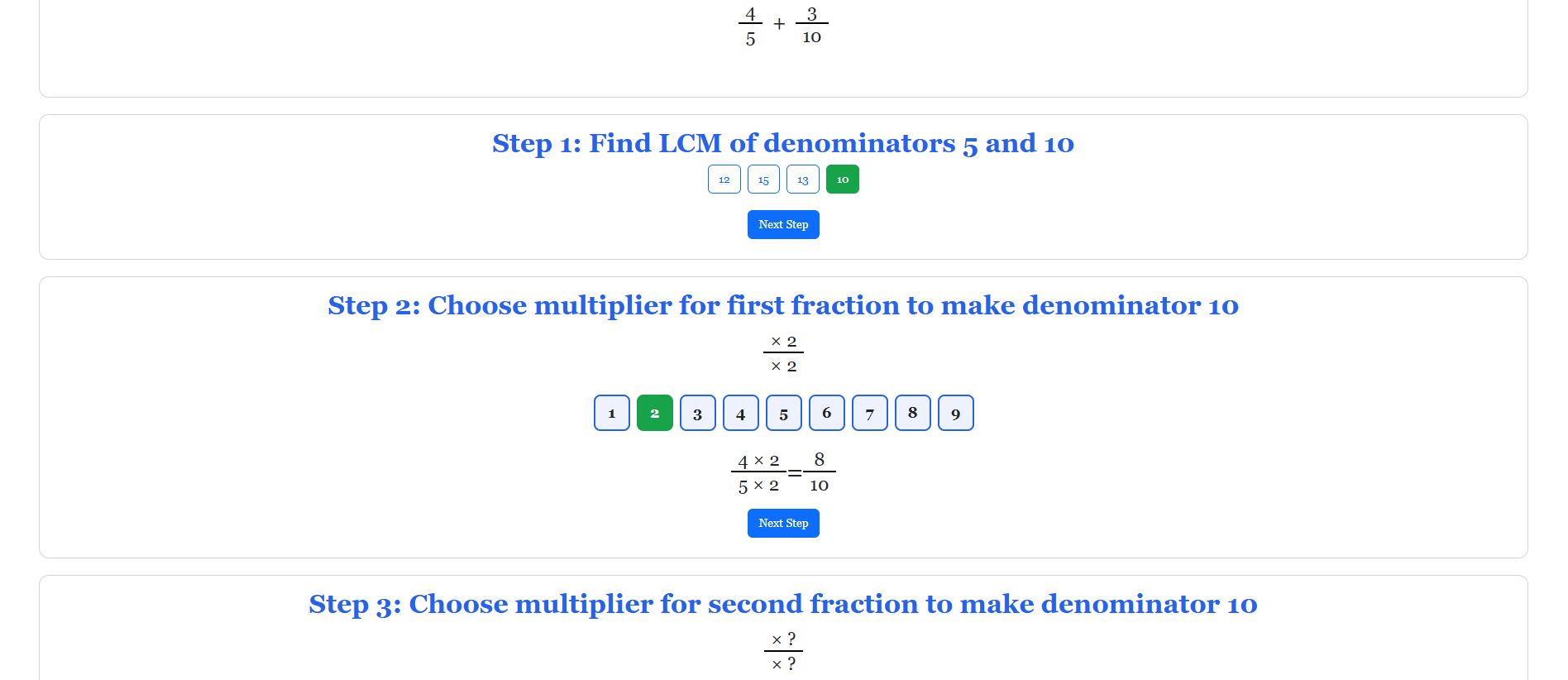 Addition of unlike fractions