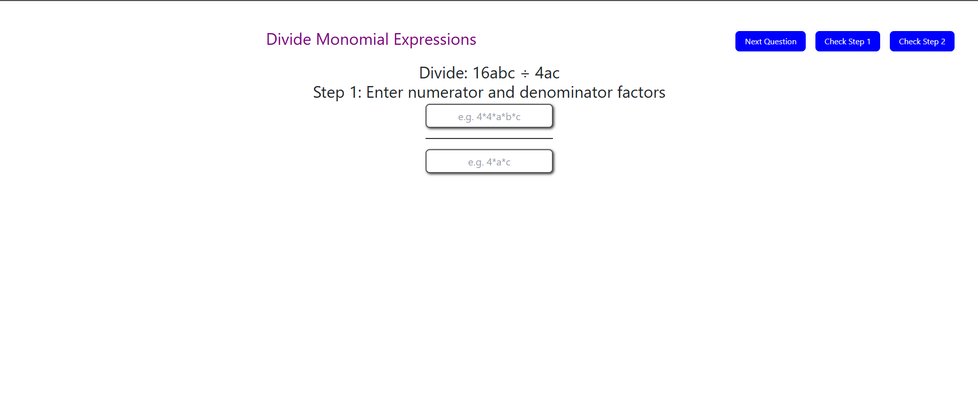 Division of monomial by monomial algebric expression