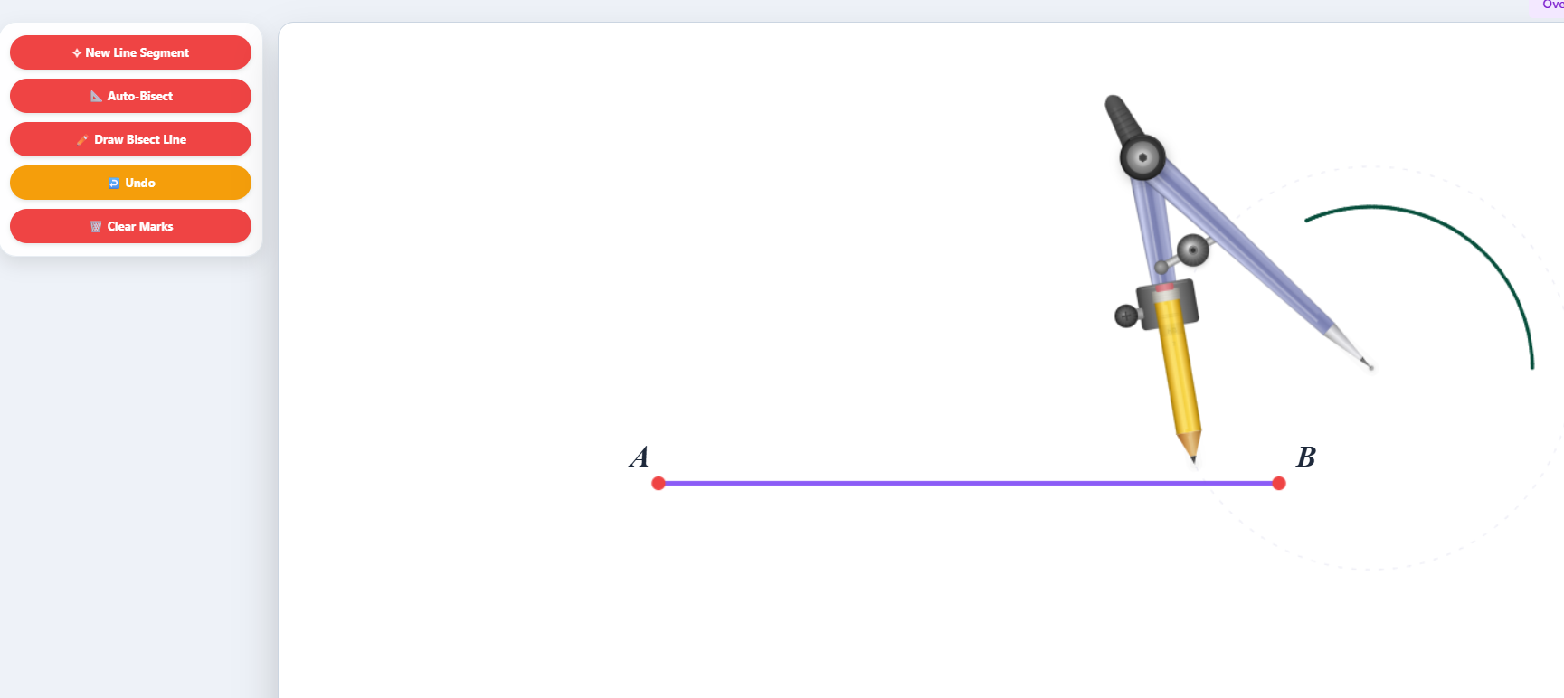 Construction of bisector of a line segment by using a compass