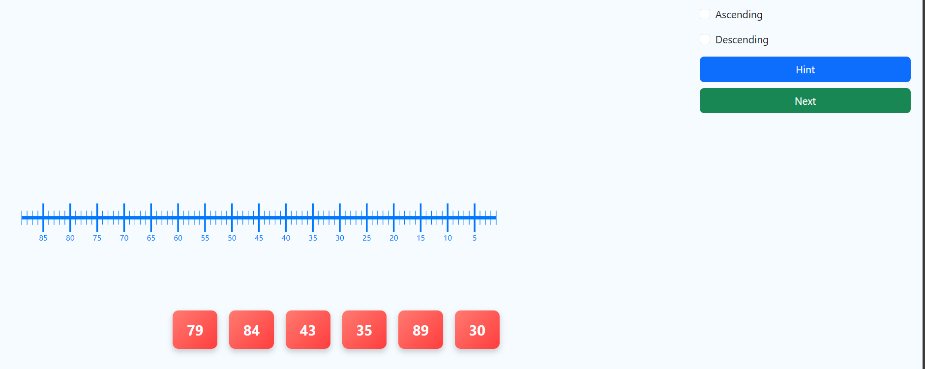 Put the numbers on Timeline and arrange them on ascending and descending order