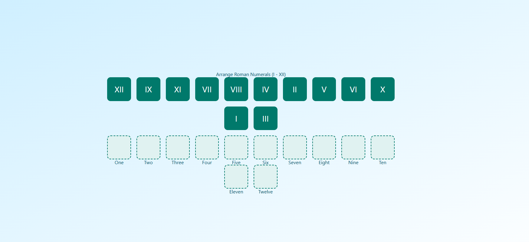 Drag and Drop Roman Number upto 12