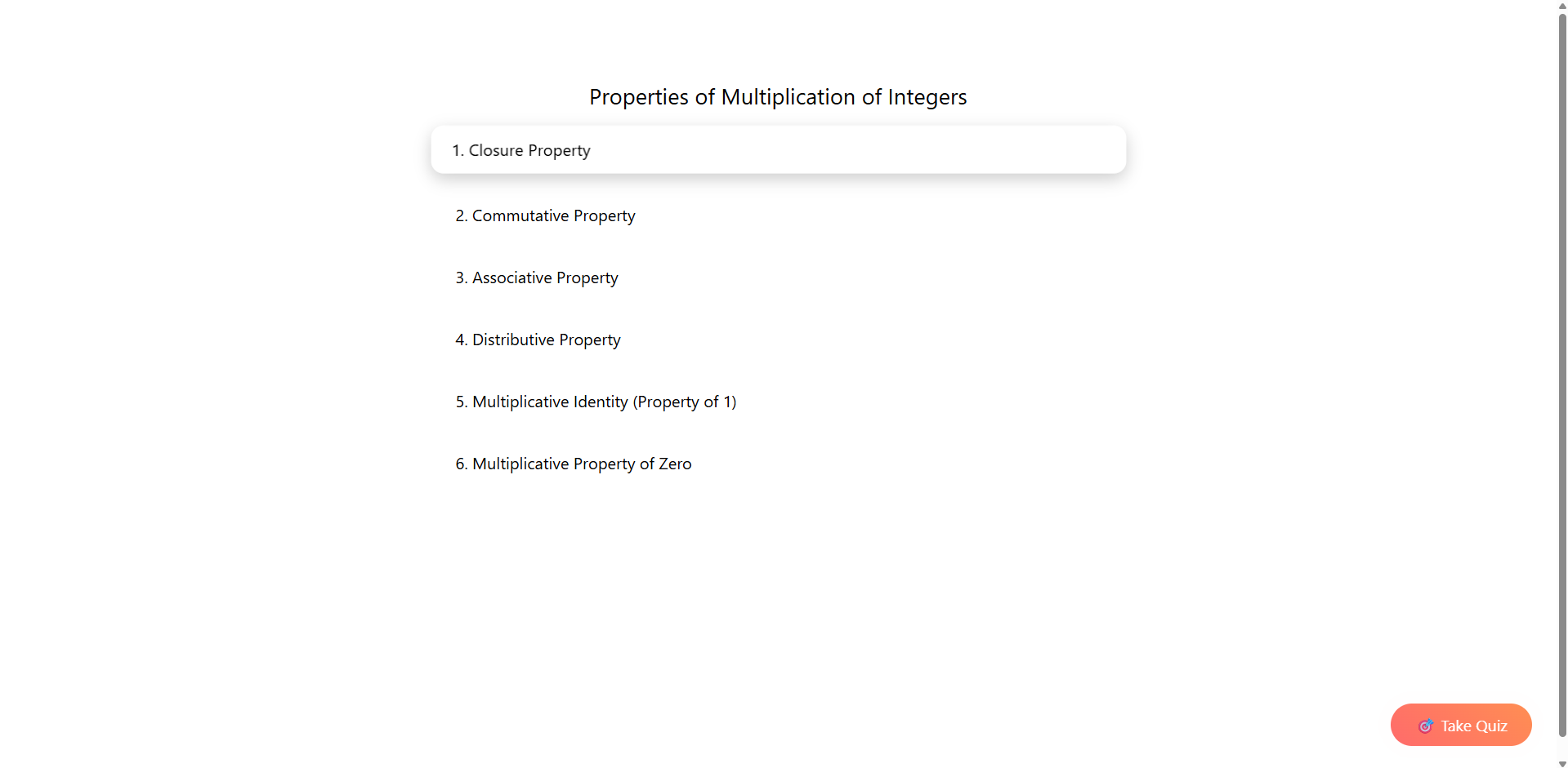 Properties of Multiplication of Integers