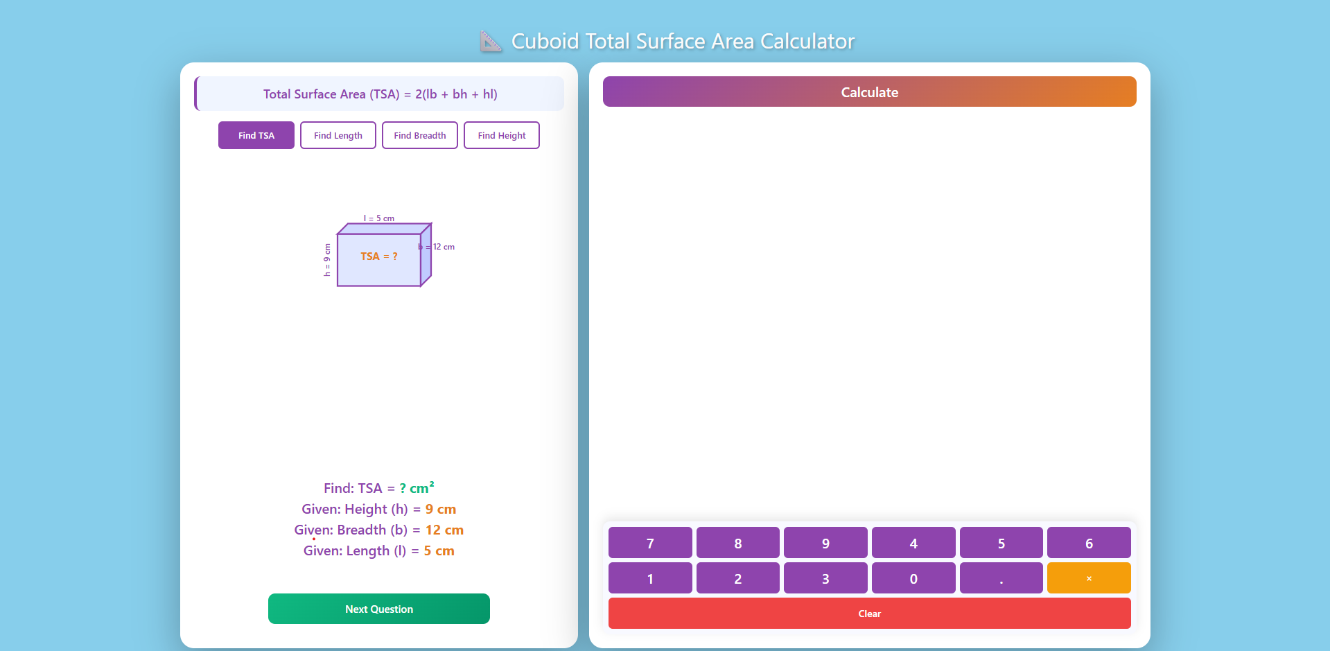 Total Surface Area of Cuboid