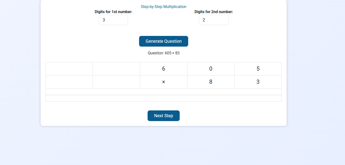 Multiplication of 1xl,2xl,2x2,3xl,3x2 digits using table