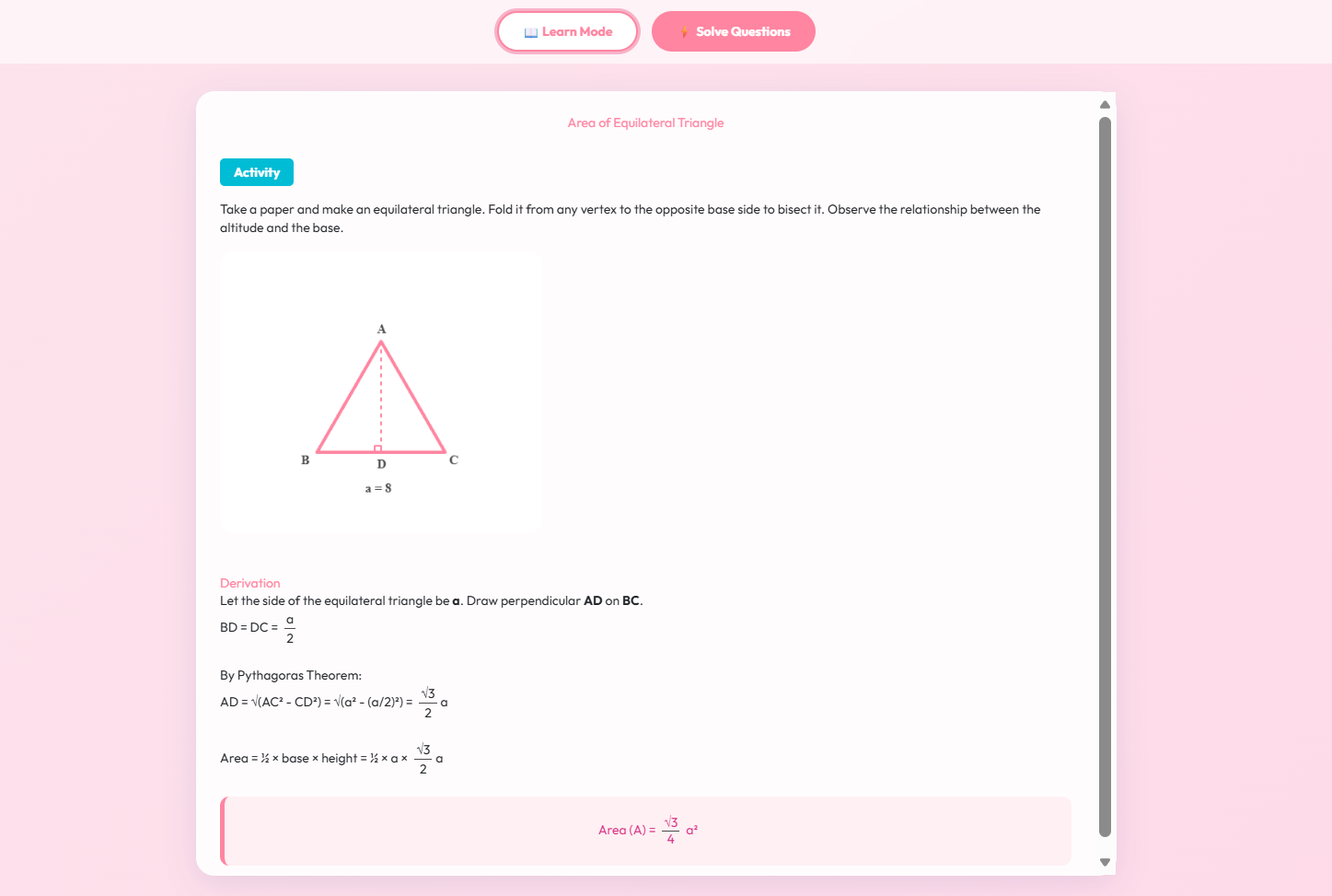 Area of Equilateral Triangle