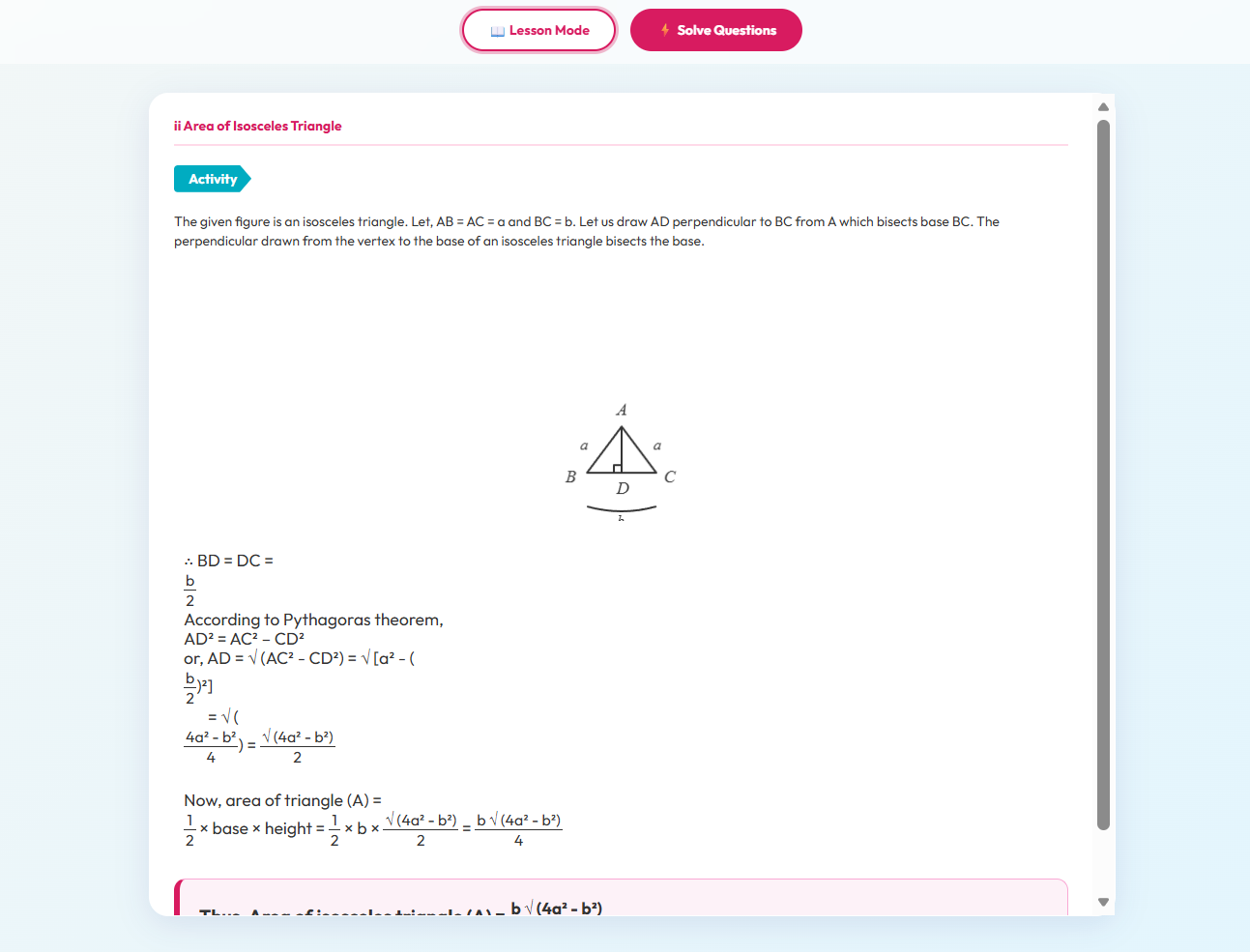 Area of Isosceles Triangle