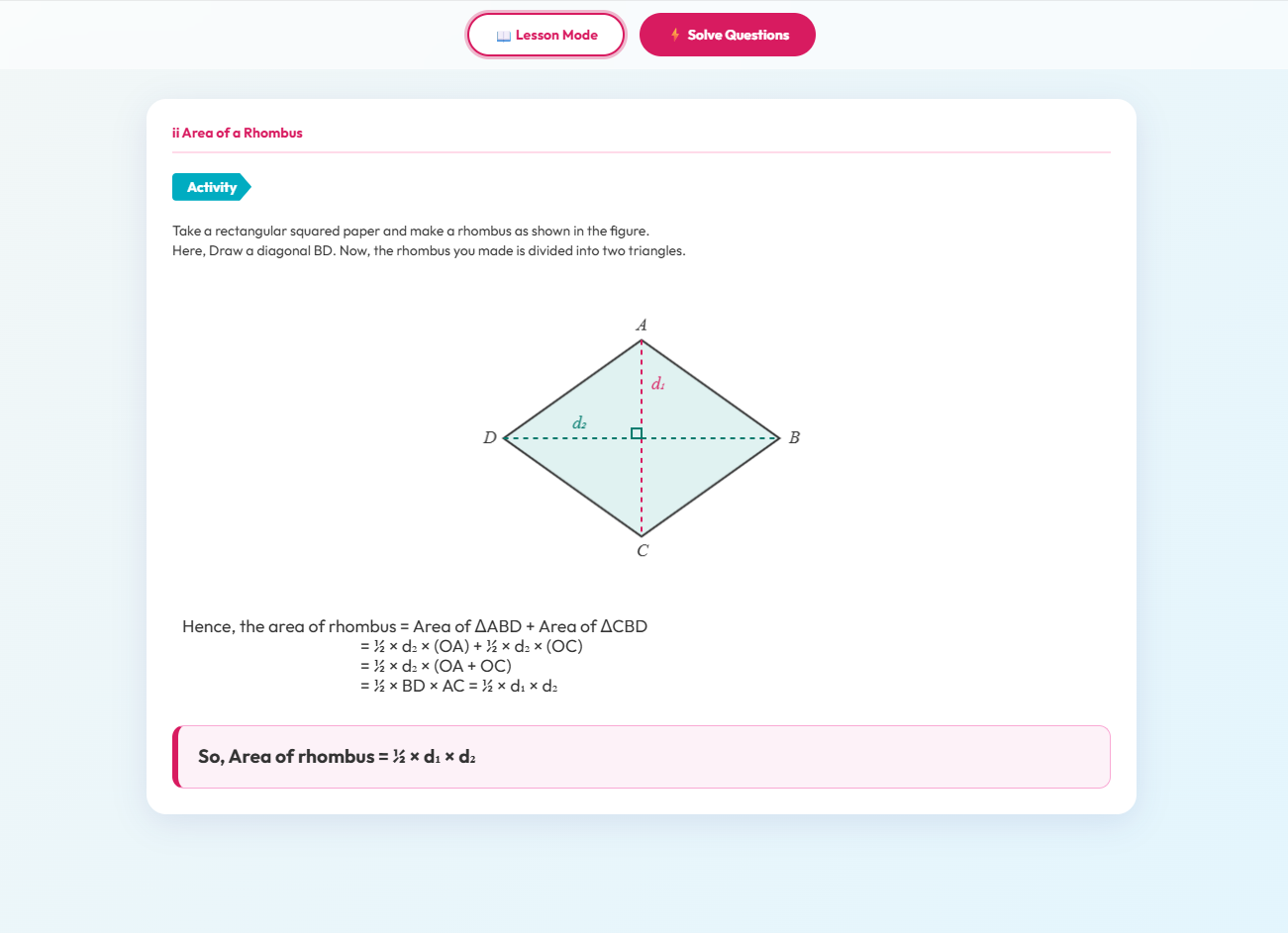 Area of a Rhombus