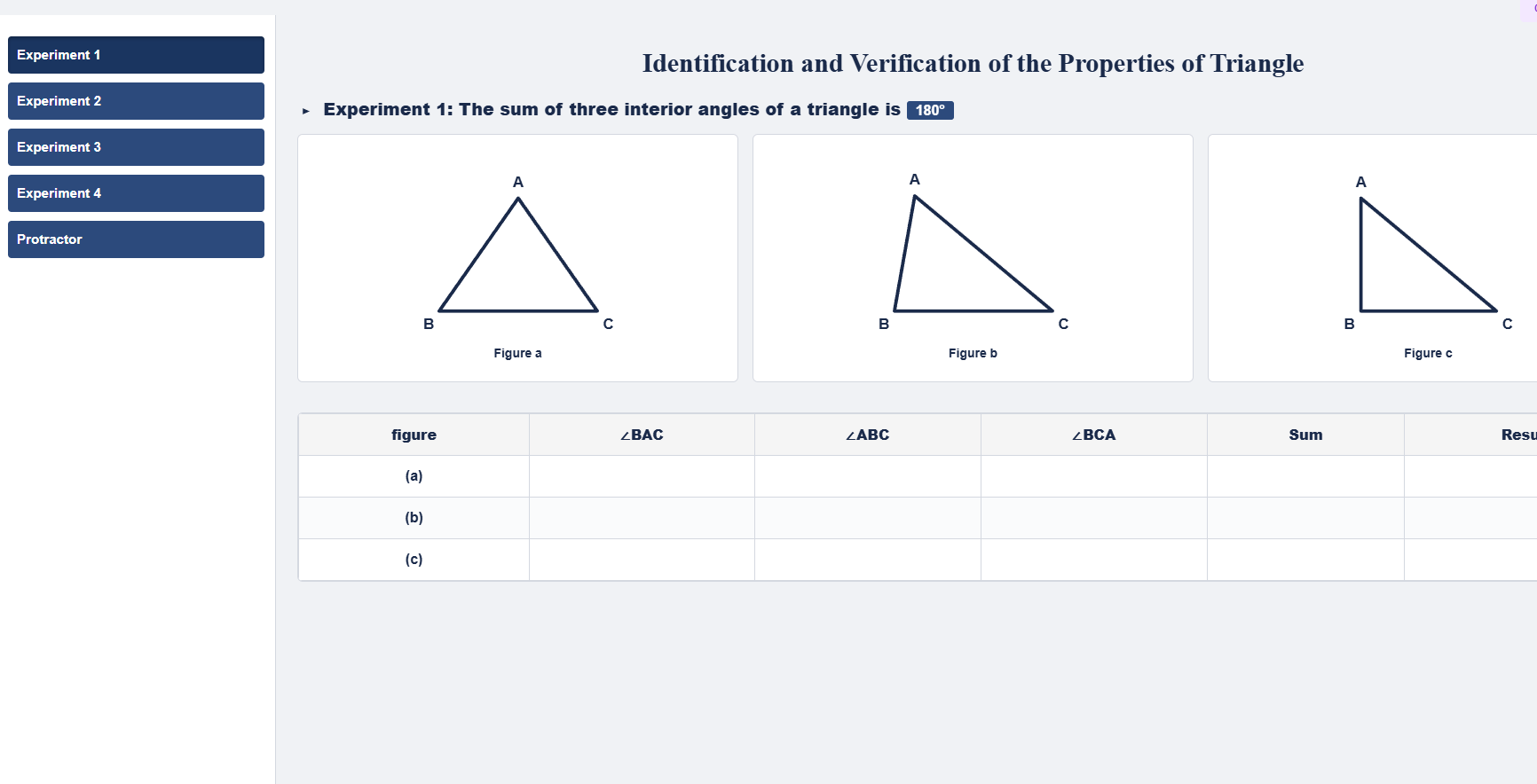 Identification and verification of the properties of triangle