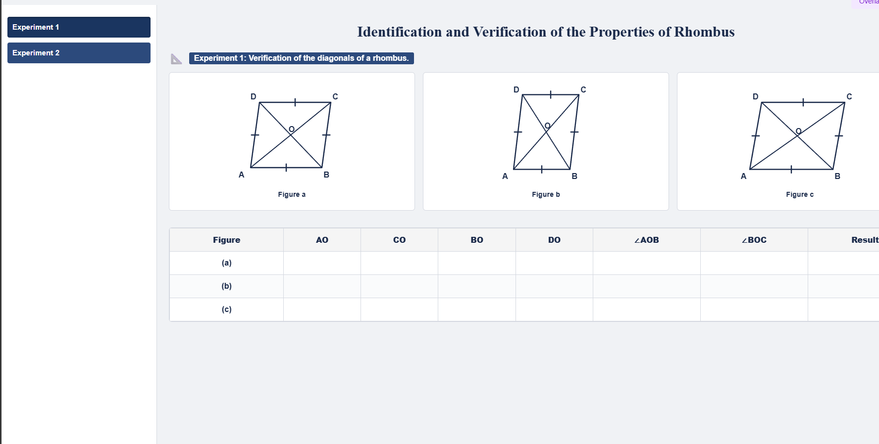 Identification and verification of the properties of rhombus
