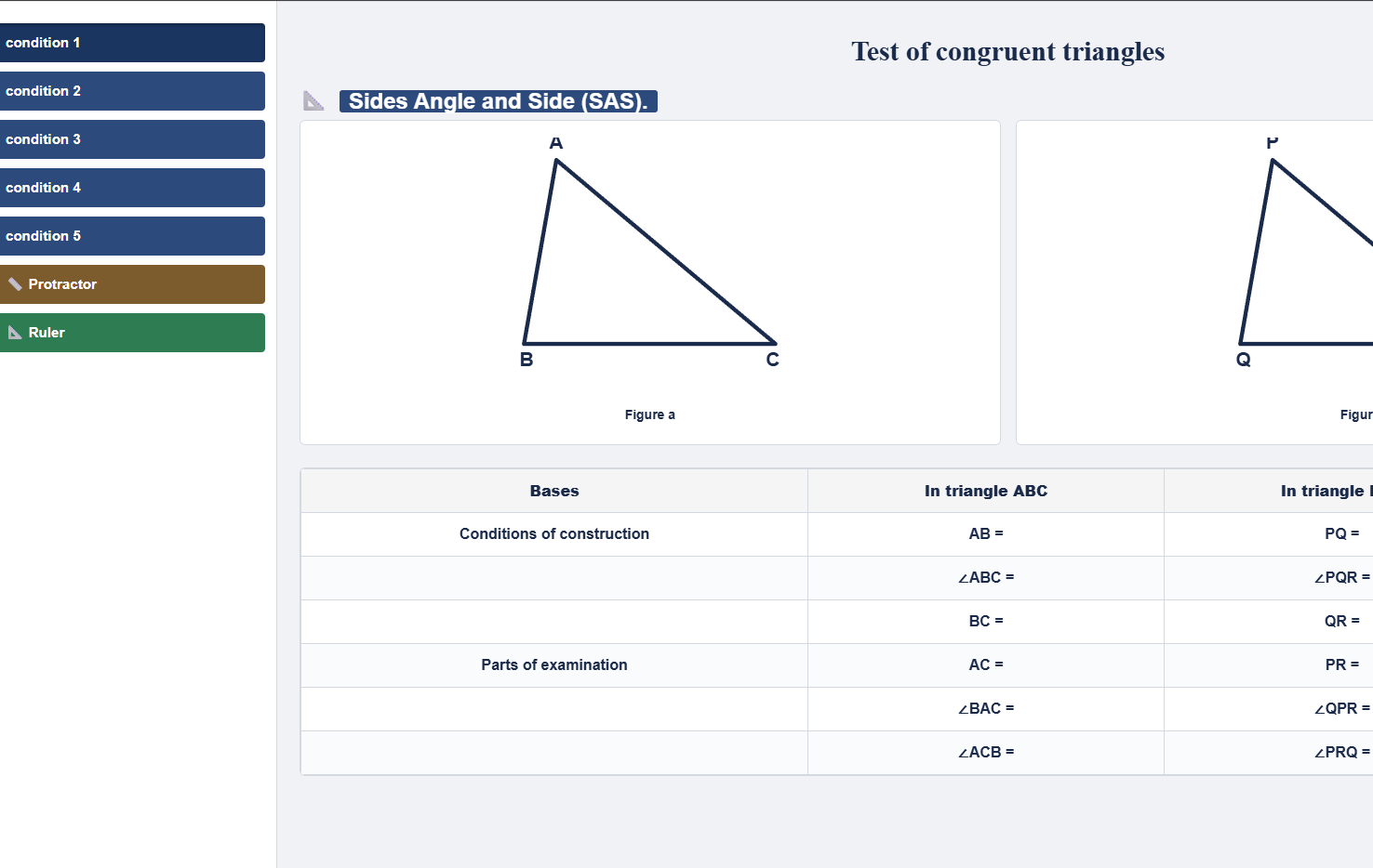 Test of congruent triangles