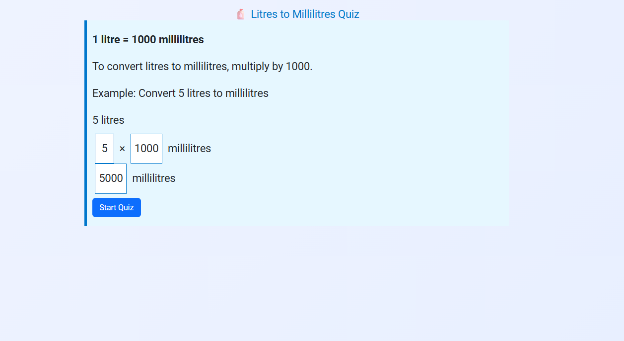 Conversion of litres  to millilitres