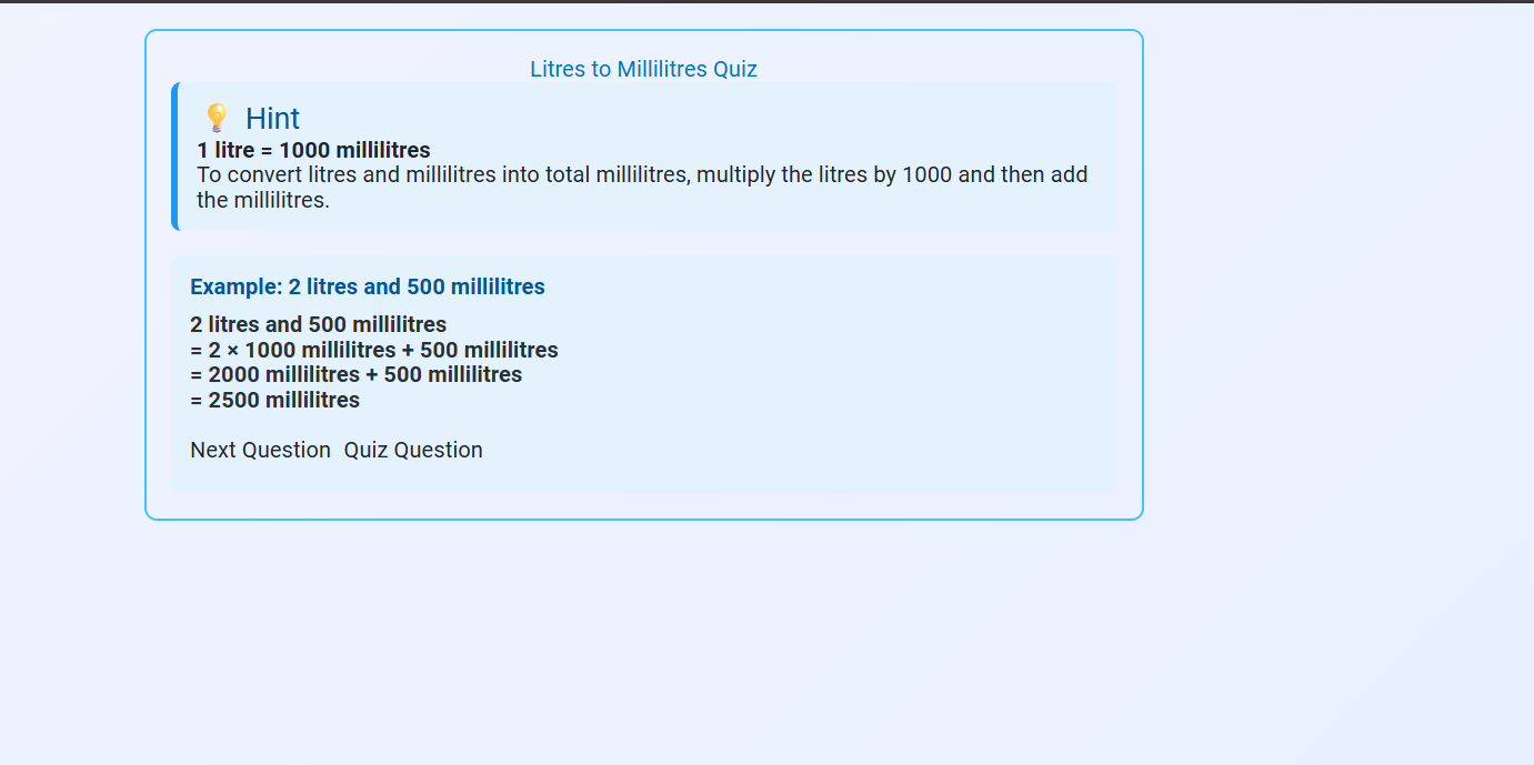 Conversion of litres millilitres to millilitres