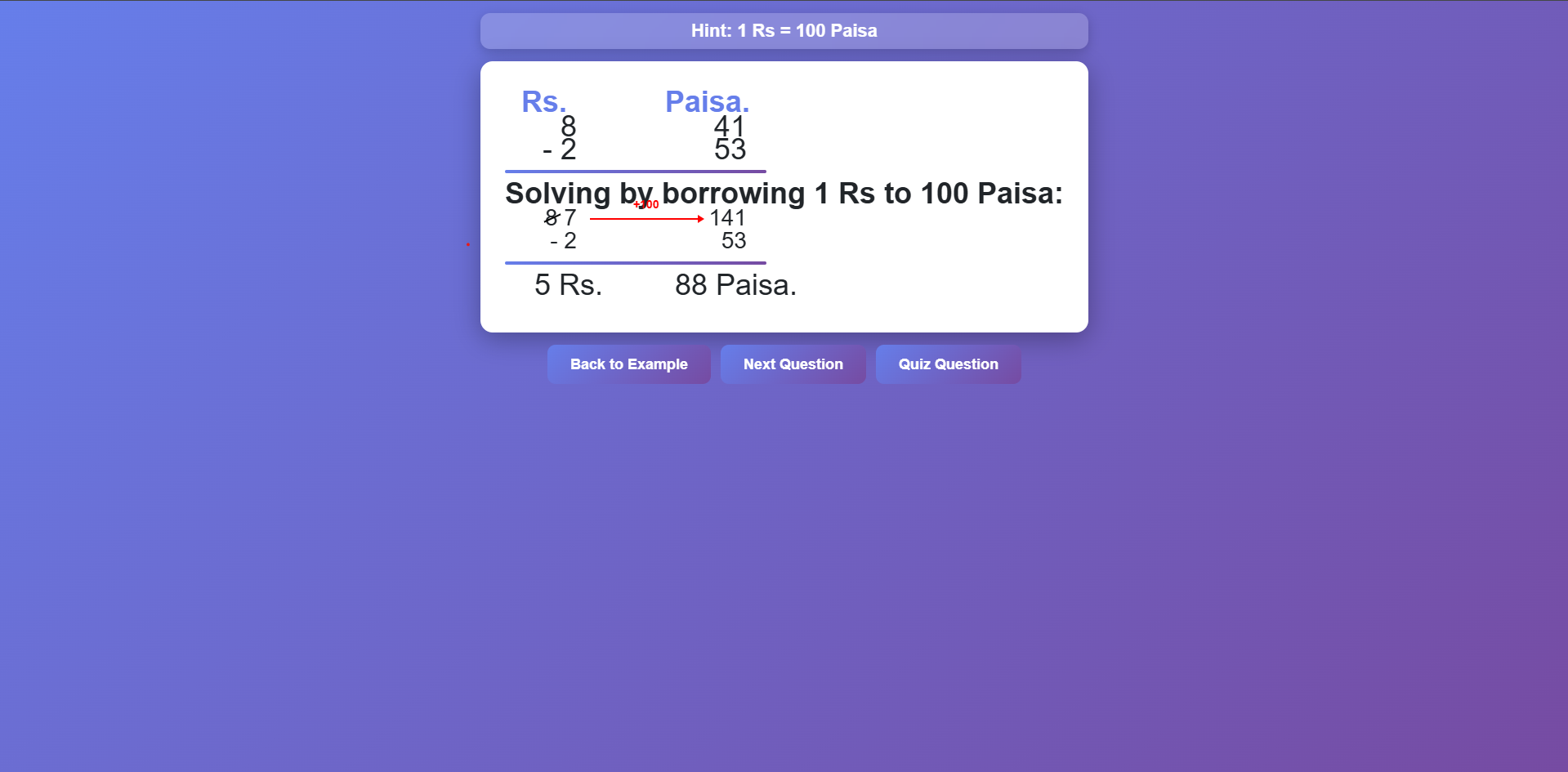 Subtraction Of Money