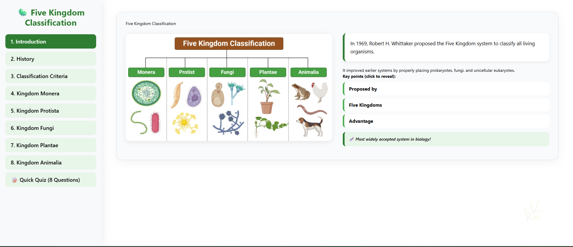 Bases of Five kingdom method of classification