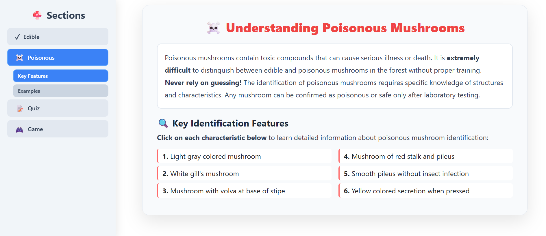 Edible and poisonous mushroom