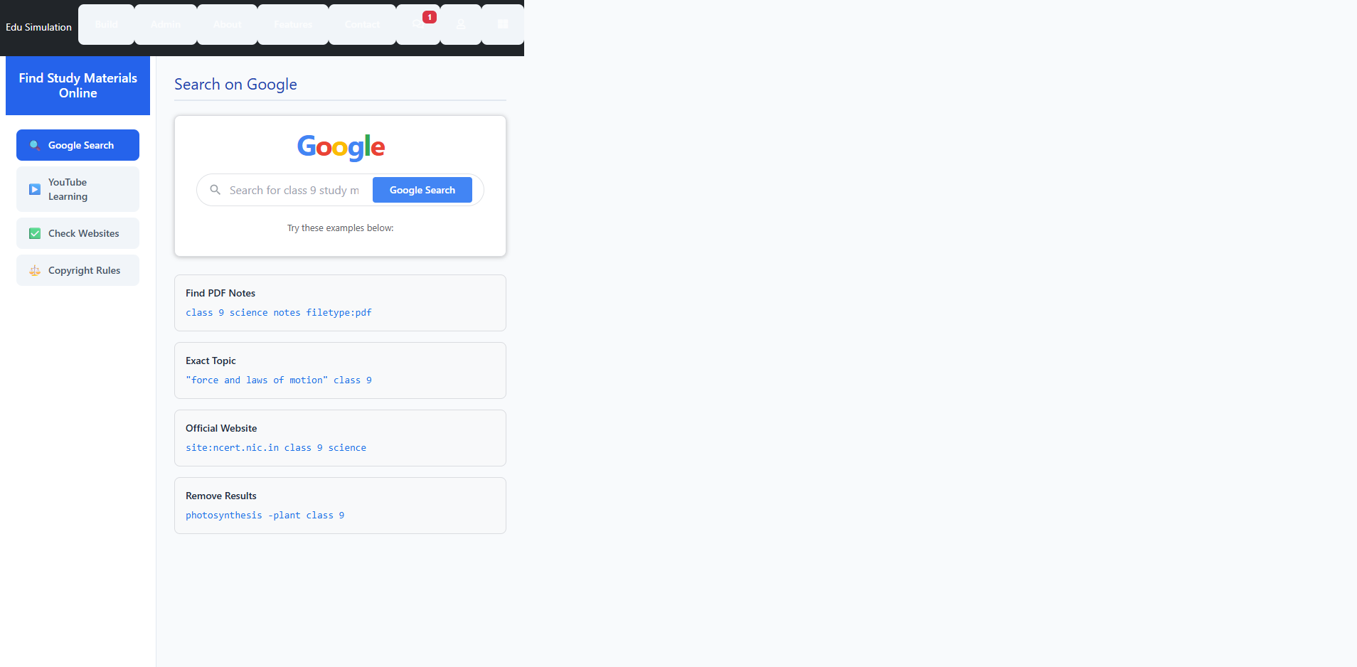 Use of internet to find study materials